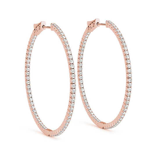 2 Inches Large Inside Out Genuine Diamond Hoop Earrings Rose Gold