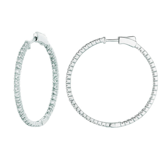 2 Pointer Hoop Earrings/Patented Snap Lock 2 Carats 14K Real White