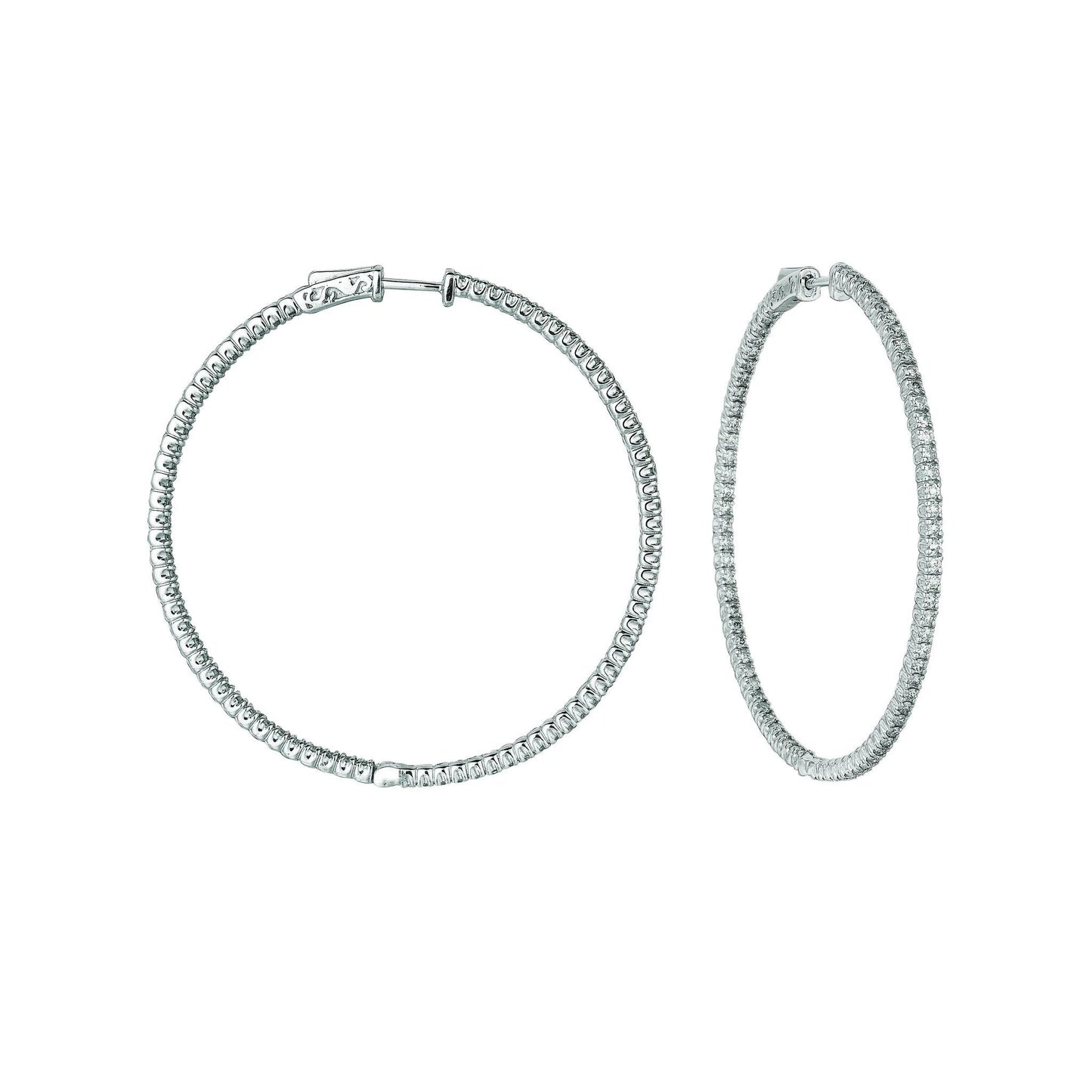2 Pointer Hoop Earrings/Patented Snap Lock 3 Carats Natural Diamond 14K White