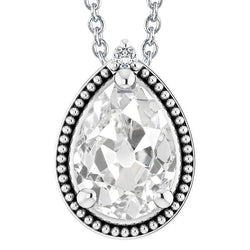 2 Stone Natural Diamond Pendant 5.50 Carats Round & Pear Old Miner White Gold