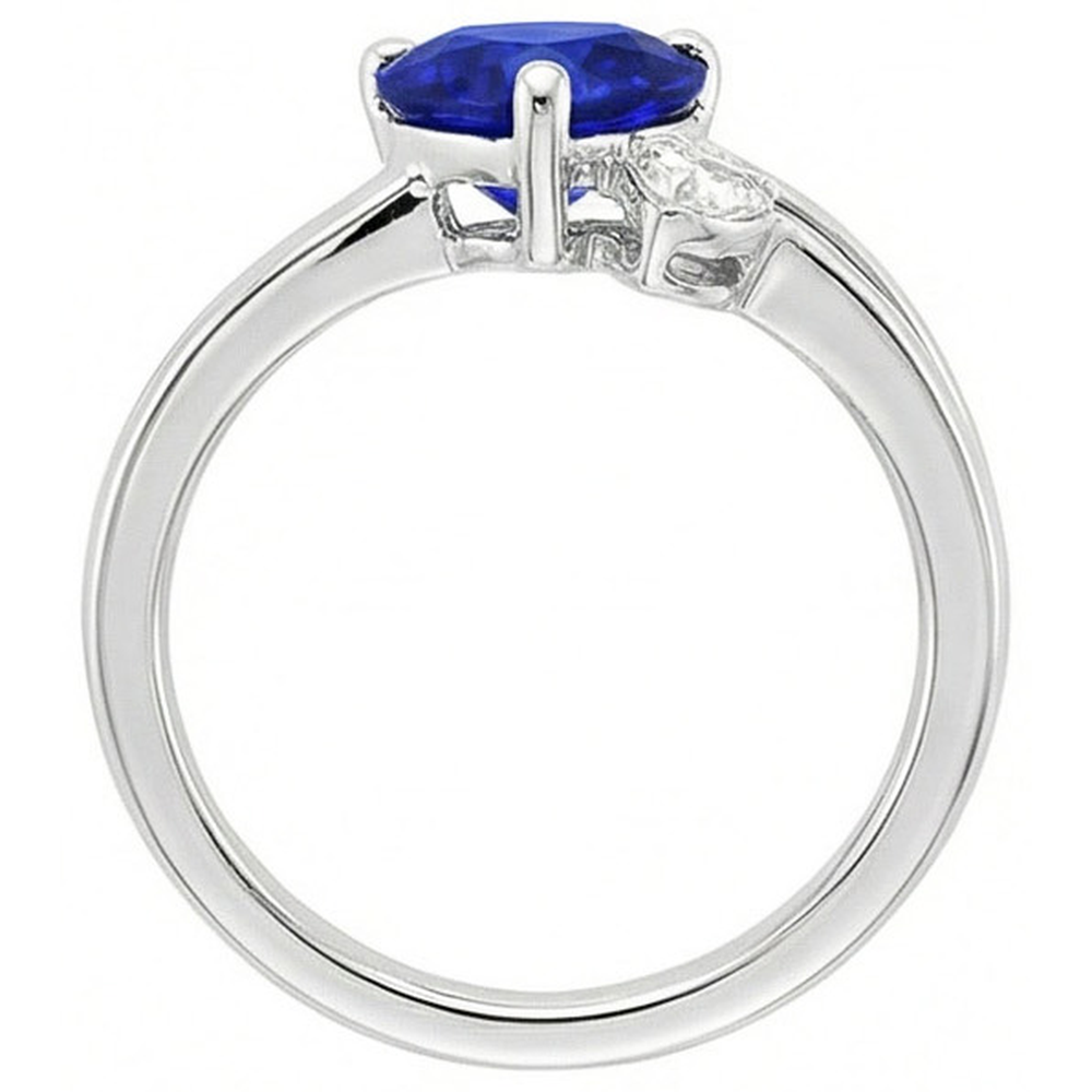 2 Stone Natural Earth Mined Diamond Ring Heart Deep Blue Sapphire Split Shank 2.25 Carats