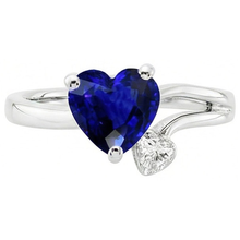 2 Stone Natural Earth Mined Diamond Ring Heart Deep Blue Sapphire Split Shank 2.25 Carats