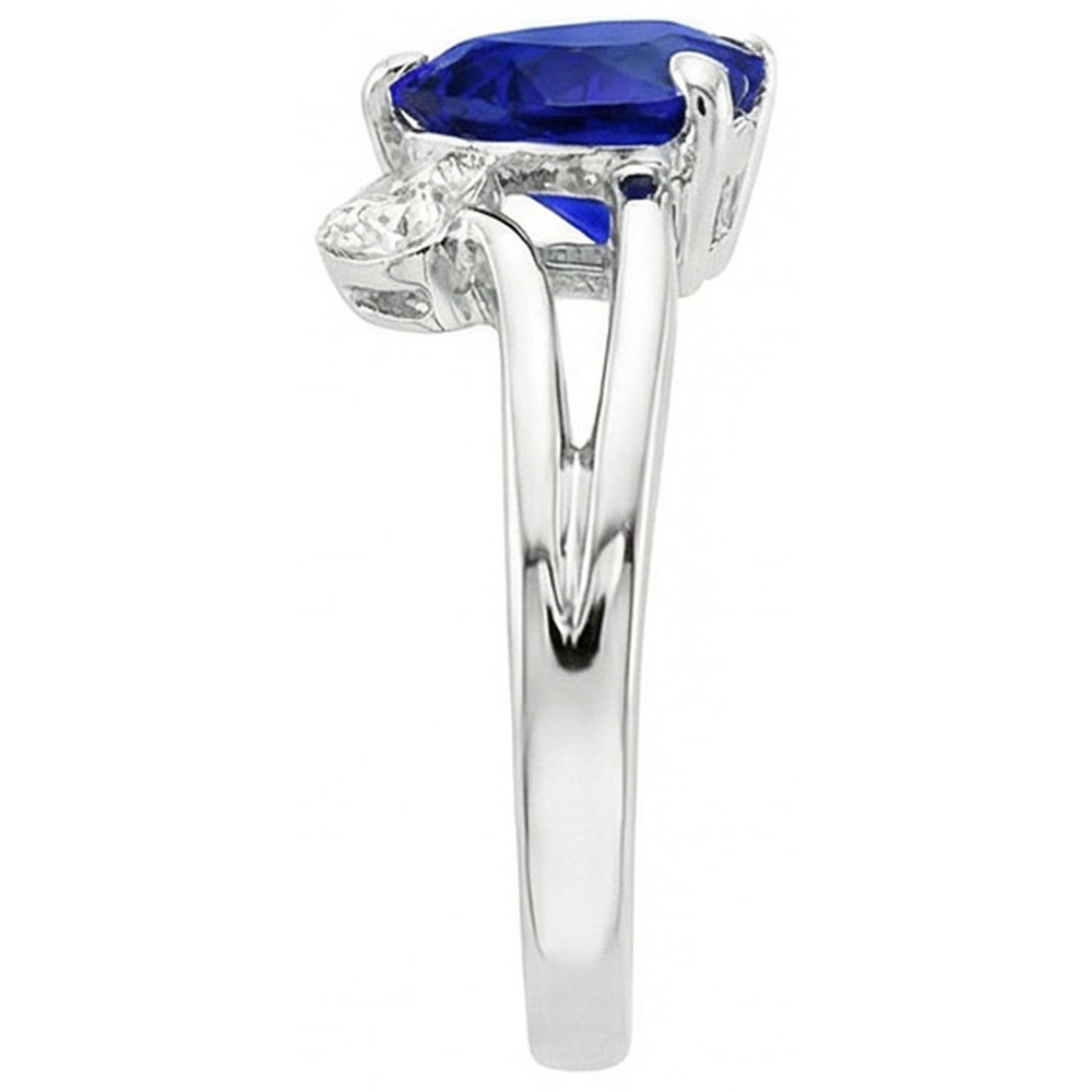 2 Stone Natural Earth Mined Diamond Ring Heart Deep Blue Sapphire Split Shank 2.25 Carats