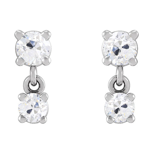 2 Stone Real Diamond Drop Earrings Old Mine Cut 7 Carats Women's Jewelry