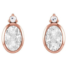 2 Stone Real Diamond Oval Old Miner & Round Drop Earrings 9 Ct. Bezel Set