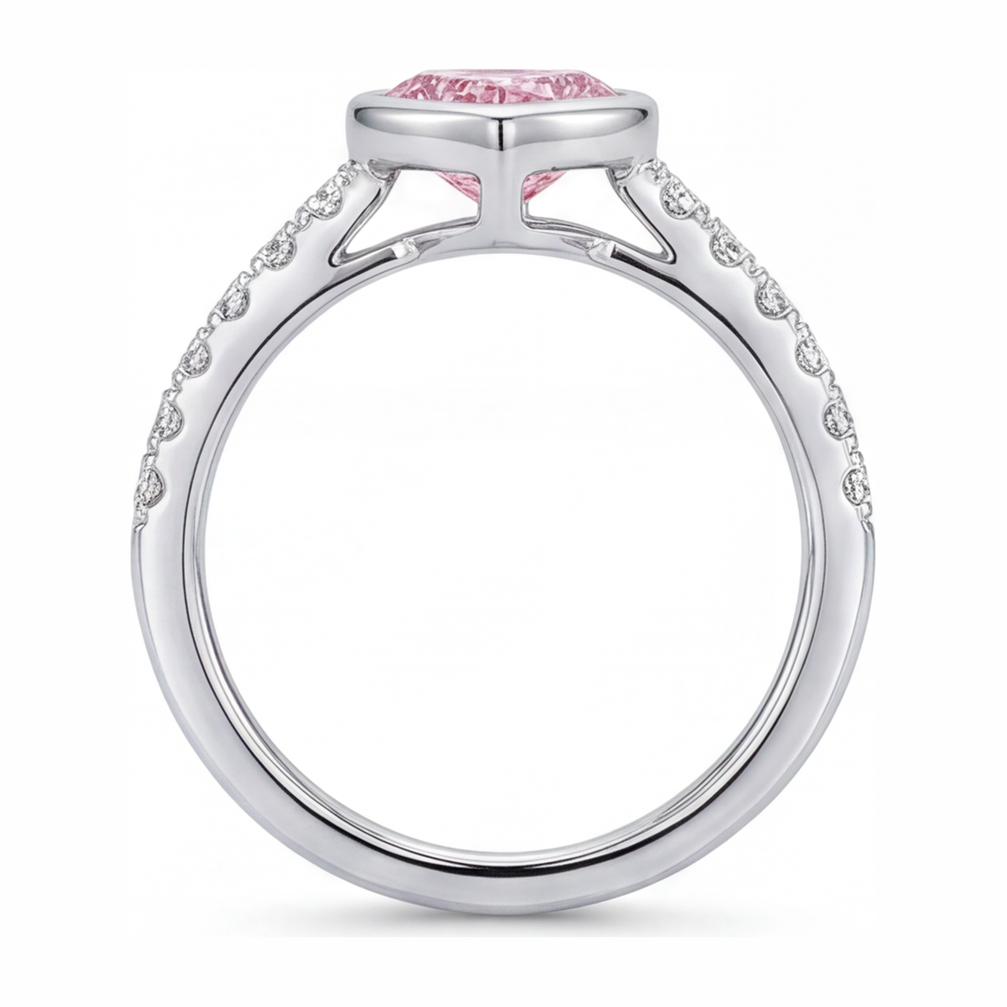 Pink Heart Diamond Ring 2 Carat Lab Grown Bezel 14K White Gold