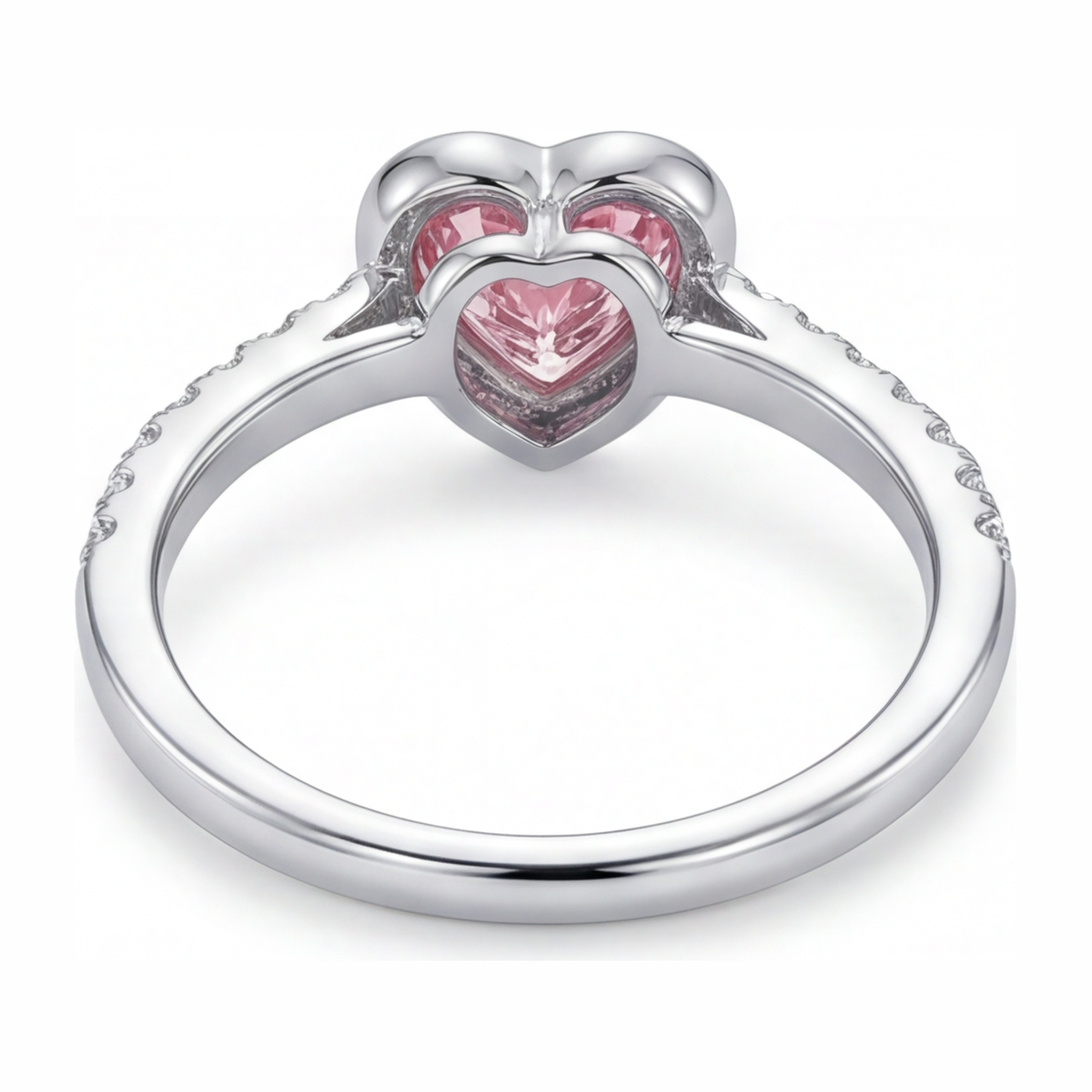 Pink Heart Diamond Ring 2 Carat Lab Grown Bezel 14K White Gold