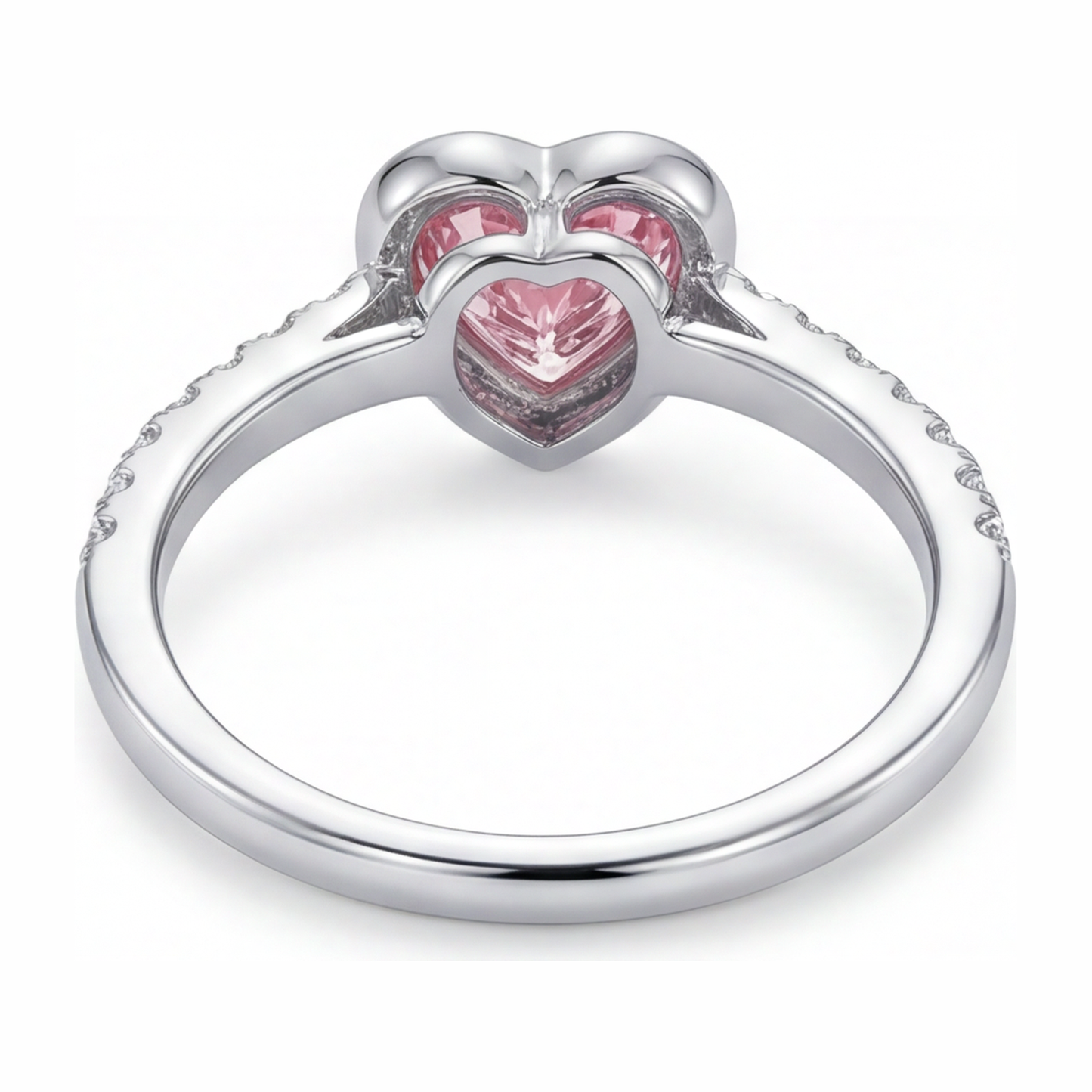 Pink Heart Diamond Ring 2 Carat Lab Grown Bezel 14K White Gold