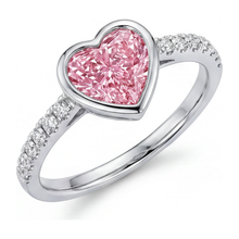 Pink Heart Diamond Ring 2 Carat Lab Grown Bezel 14K White Gold