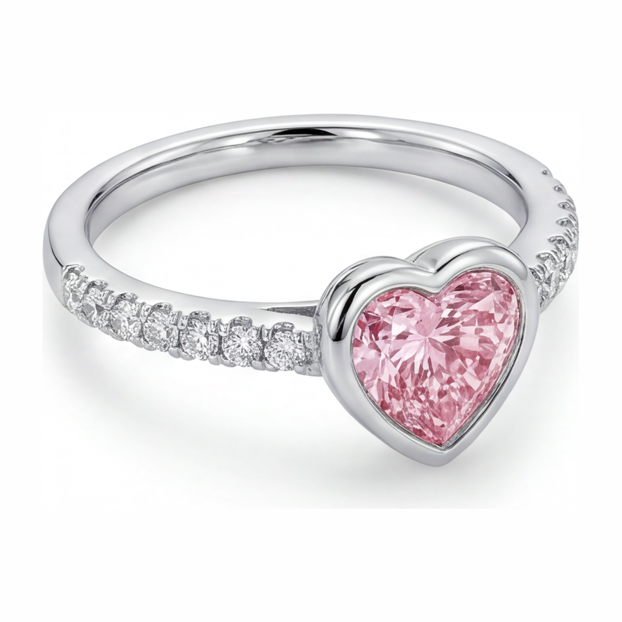Pink Heart Diamond Ring 2 Carat Lab Grown Bezel 14K White Gold