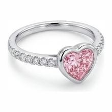 Pink Heart Diamond Ring 2 Carat Lab Grown Bezel 14K White Gold