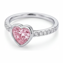 Pink Heart Diamond Ring 2 Carat Lab Grown Bezel 14K White Gold