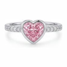 Pink Heart Diamond Ring 2 Carat Lab Grown Bezel 14K White Gold