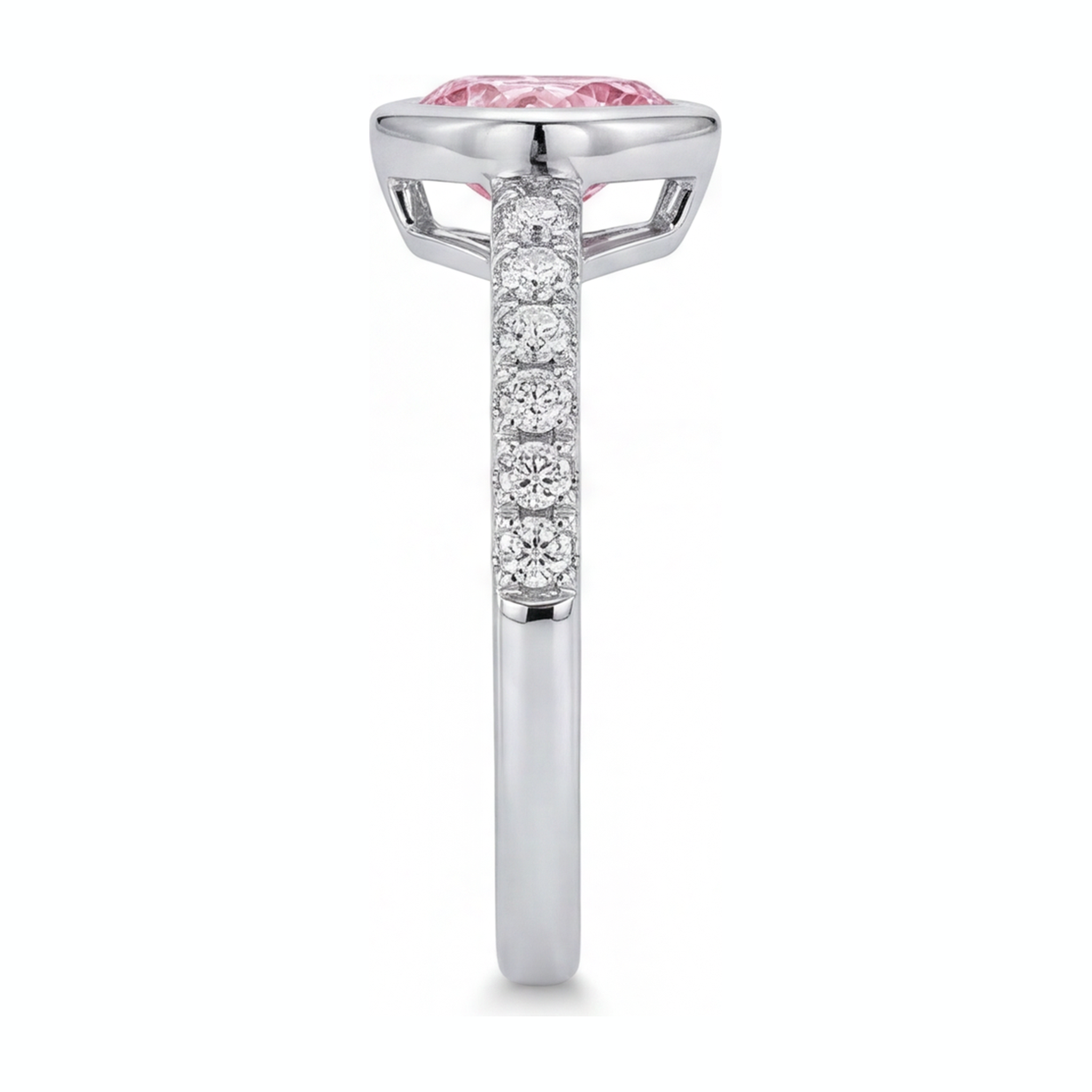 Pink Heart Diamond Ring 2 Carat Lab Grown Bezel 14K White Gold