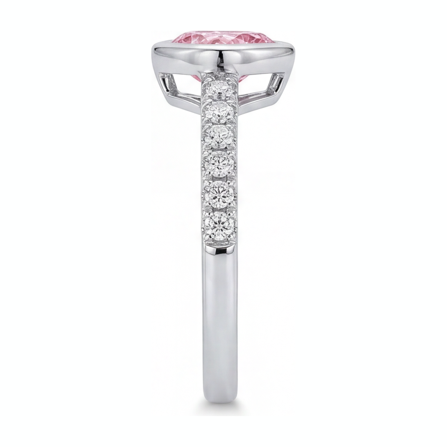 Pink Heart Diamond Ring 2 Carat Lab Grown Bezel 14K White Gold