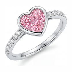 Pink Heart Diamond Ring 2 Carat Lab Grown Bezel 14K White Gold