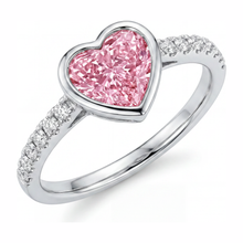 Pink Heart Diamond Ring 2 Carat Lab Grown Bezel 14K White Gold