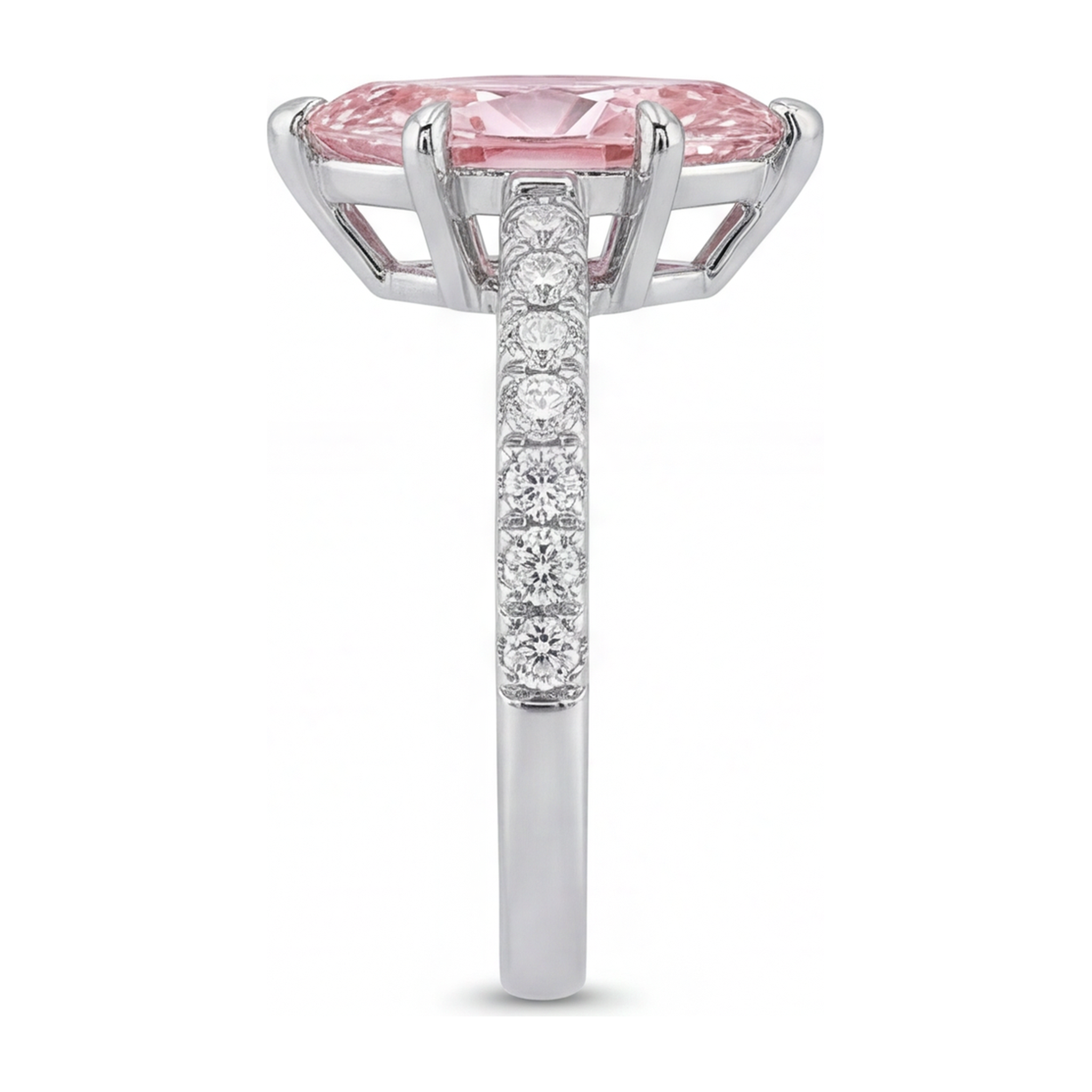 Pink Diamond Ring 2 Carat Lab Grown Marquise Pave 14K White Gold
