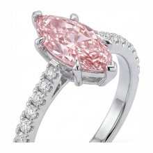 Pink Diamond Ring 2 Carat Lab Grown Marquise Pave 14K White Gold