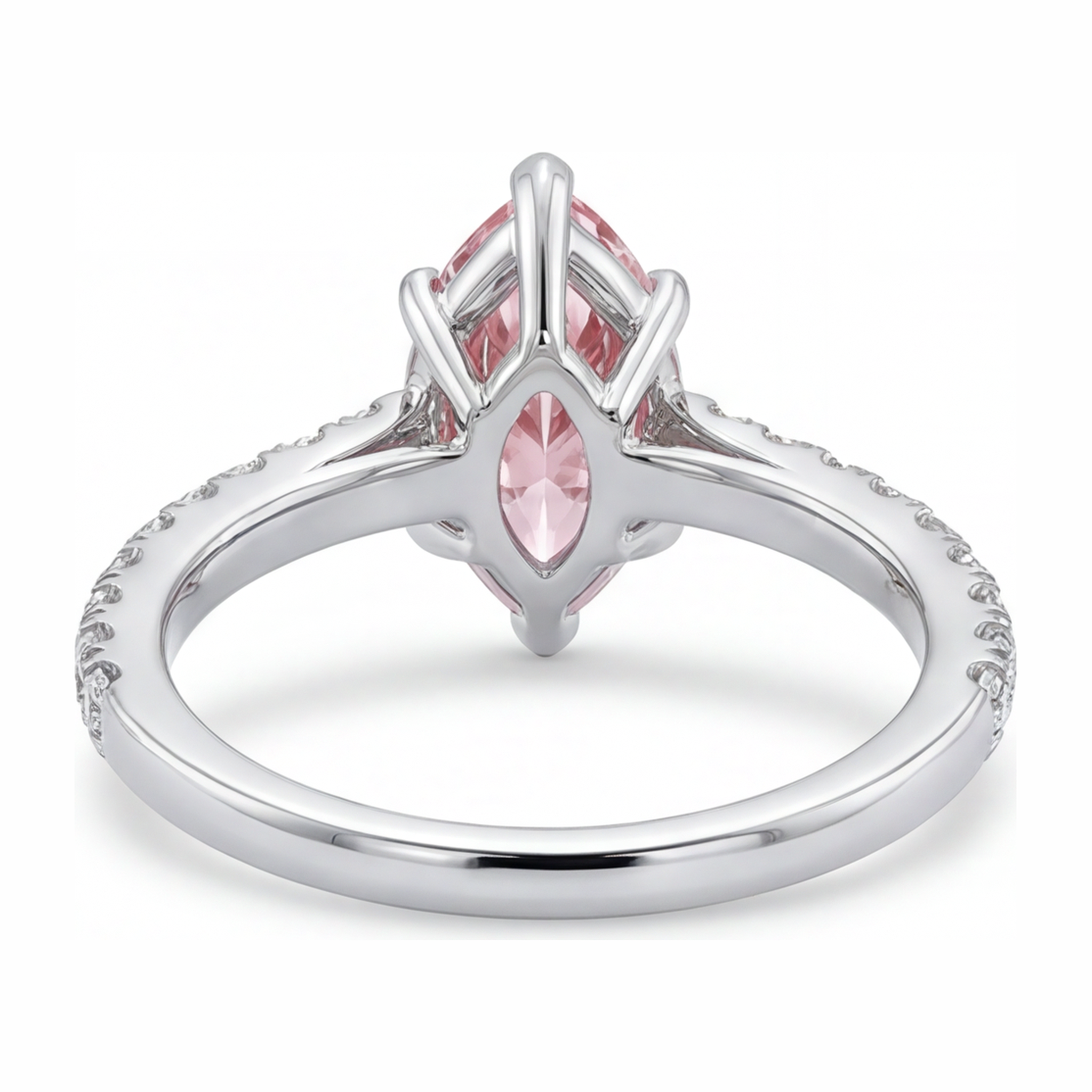 Pink Diamond Ring 2 Carat Lab Grown Marquise Pave 14K White Gold