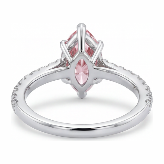 Pink Diamond Ring 2 Carat Lab Grown Marquise Pave 14K White Gold