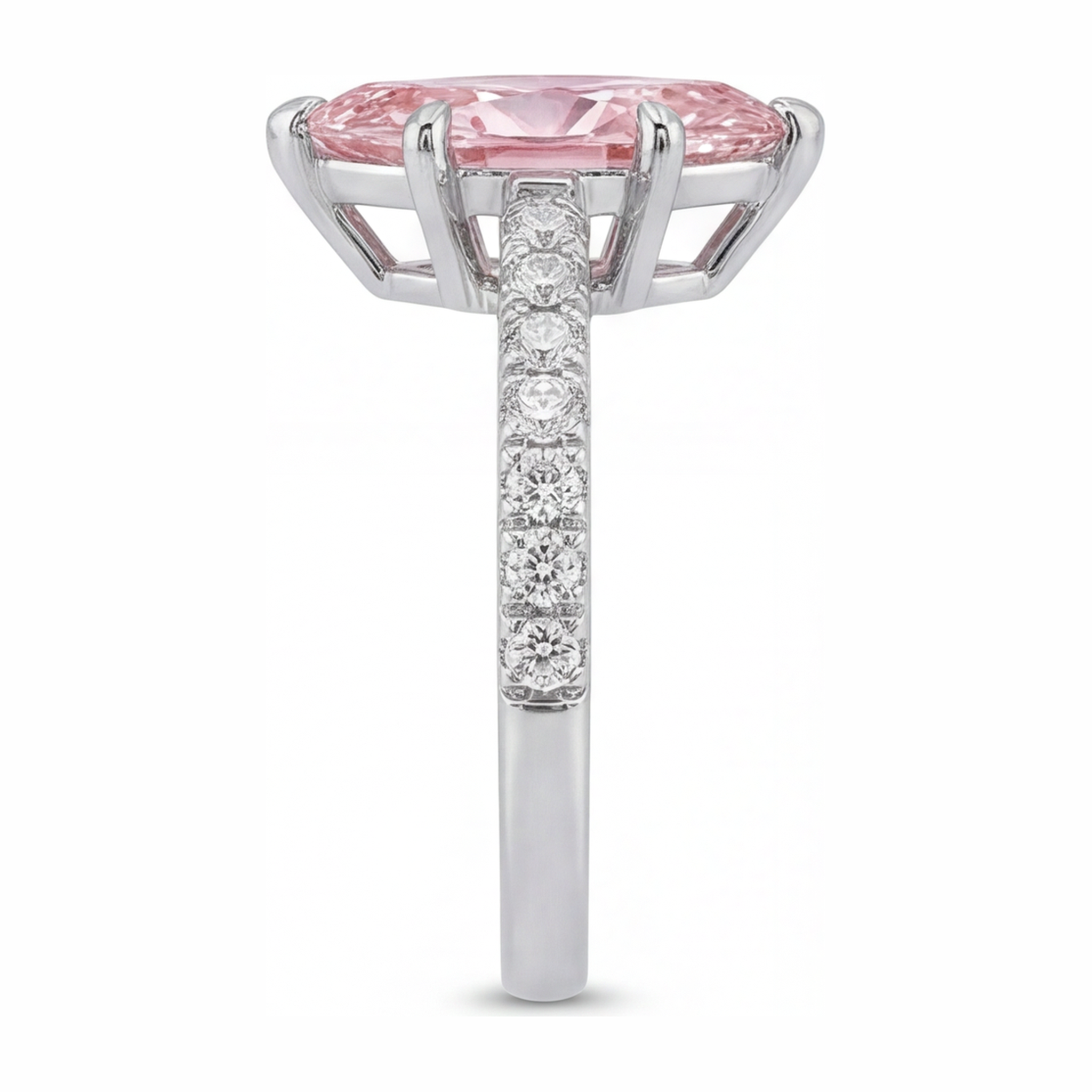 Pink Diamond Ring 2 Carat Lab Grown Marquise Pave 14K White Gold