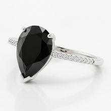 Black Diamond Ring 5 Carat Natural Pear Pave Solitaire 14K White Gold