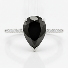 Black Diamond Ring 5 Carat Natural Pear Pave Solitaire 14K White Gold