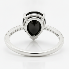 Black Diamond Ring 5 Carat Natural Pear Pave Solitaire 14K White Gold
