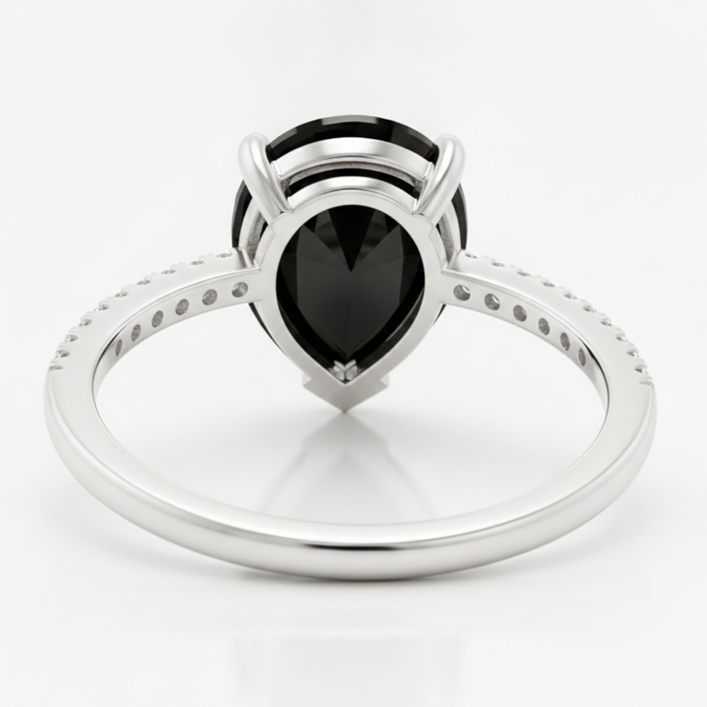 Black Diamond Ring 5 Carat Natural Pear Pave Solitaire 14K White Gold