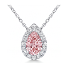 Pink Diamond Necklace 2 Carat Lab Grown Pear Halo Pendant 14K White Gold