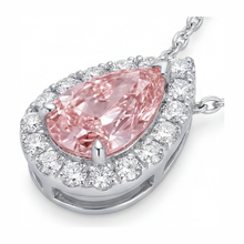 Pink Diamond Necklace 2 Carat Lab Grown Pear Halo Pendant 14K White Gold