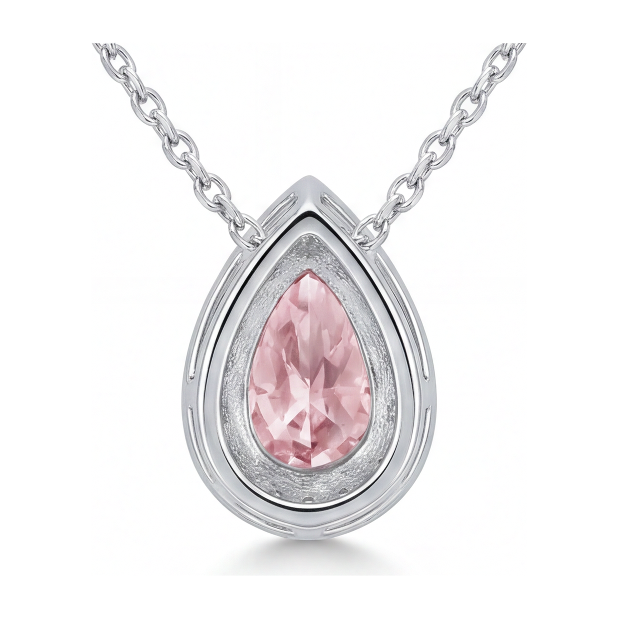 Pink Diamond Necklace 2 Carat Lab Grown Pear Halo Pendant 14K White Gold