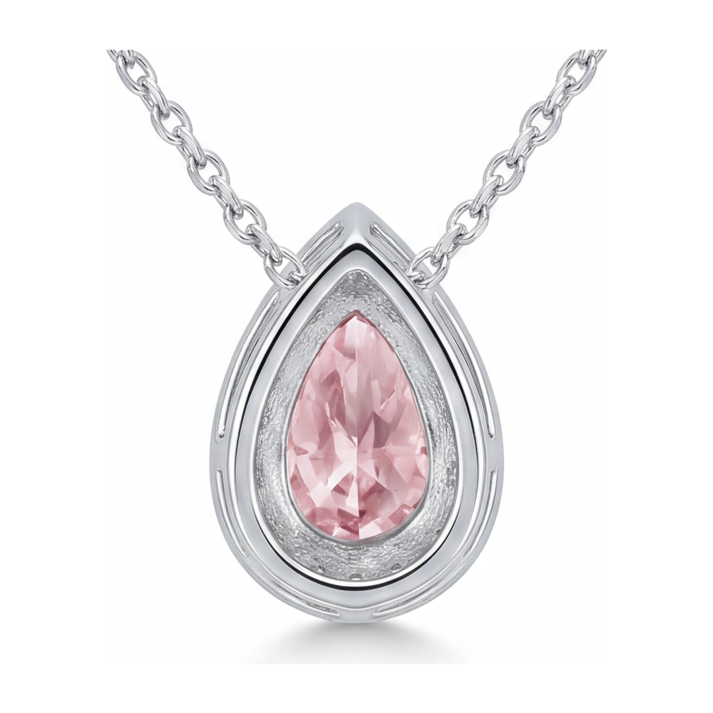 Pink Diamond Necklace 2 Carat Lab Grown Pear Halo Pendant 14K White Gold
