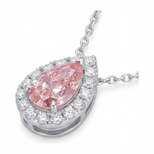 Pink Diamond Necklace 2 Carat Lab Grown Pear Halo Pendant 14K White Gold