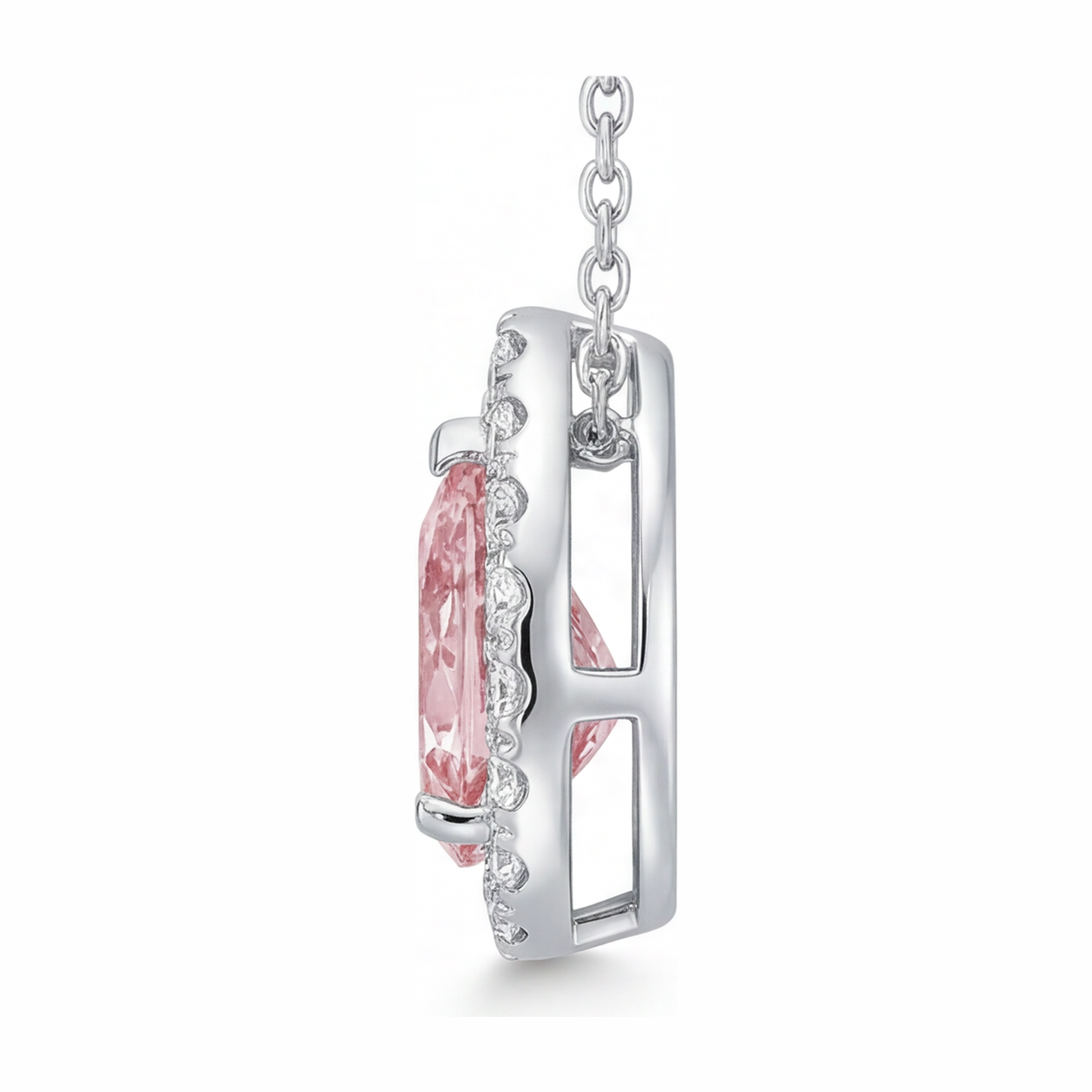 Pink Diamond Necklace 2 Carat Lab Grown Pear Halo Pendant 14K White Gold