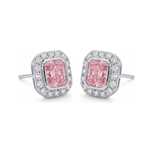 Pink Diamond Earrings 2 Carat Lab Grown Radiant Halo 14K White Gold
