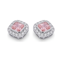 Pink Diamond Earrings 2 Carat Lab Grown Radiant Halo 14K White Gold