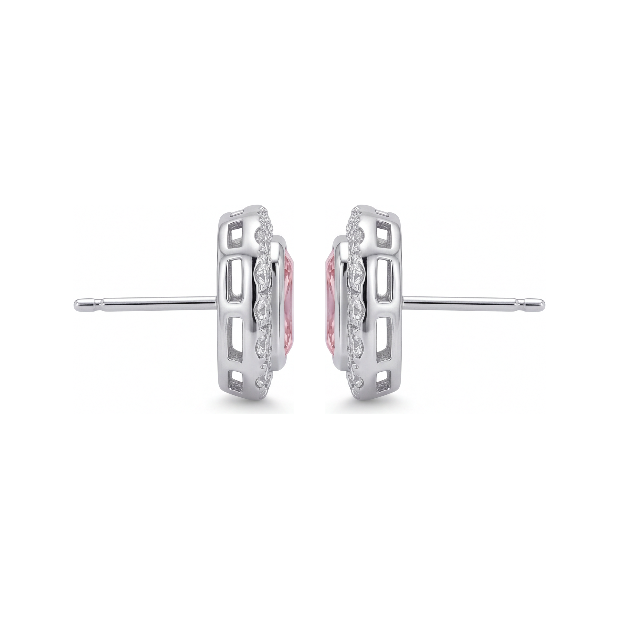 Pink Diamond Earrings 2 Carat Lab Grown Radiant Halo 14K White Gold