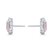 Pink Diamond Earrings 2 Carat Lab Grown Radiant Halo 14K White Gold