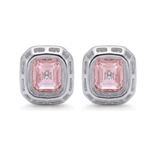 Pink Diamond Earrings 2 Carat Lab Grown Radiant Halo 14K White Gold