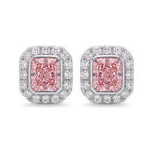 Pink Diamond Earrings 2 Carat Lab Grown Radiant Halo 14K White Gold