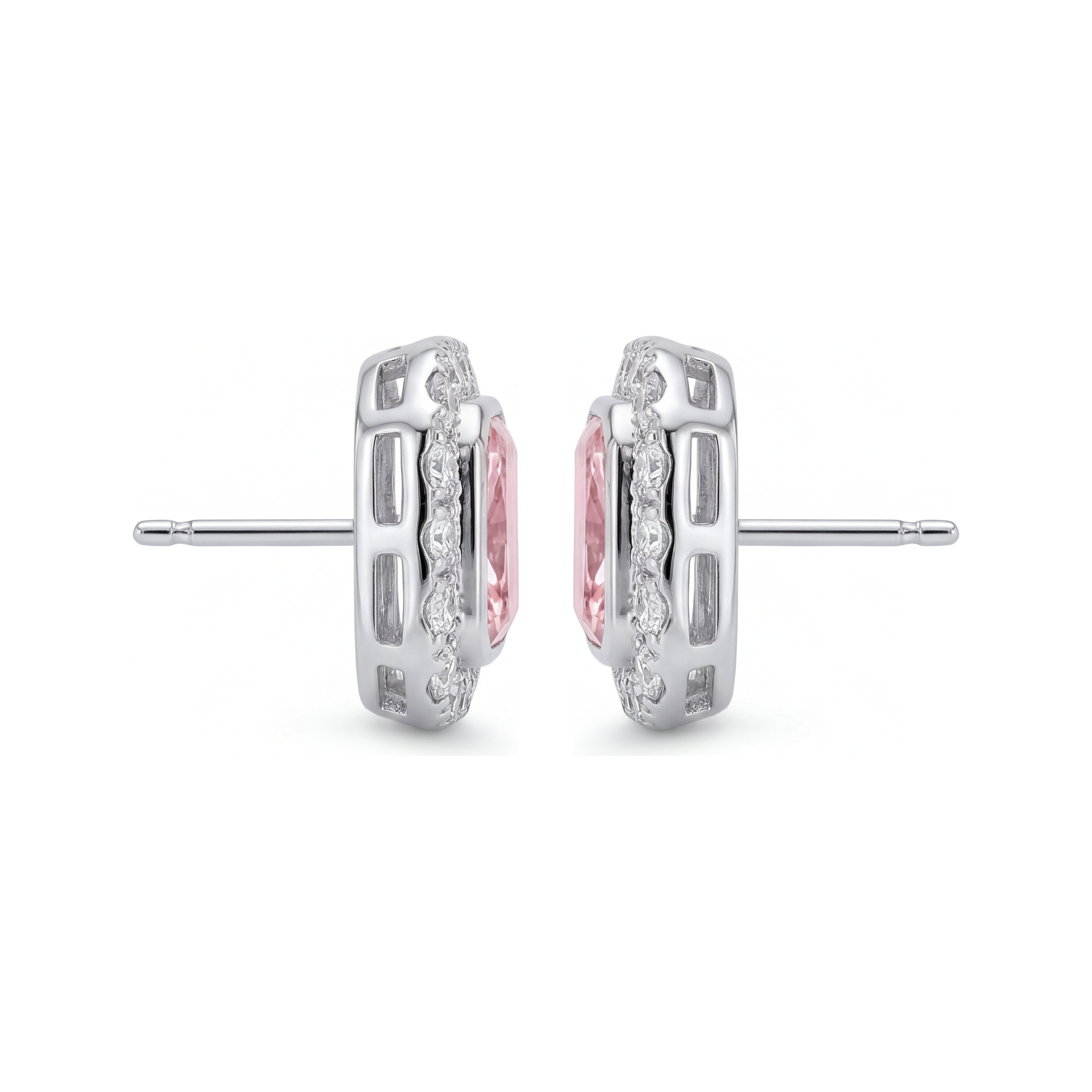 Pink Diamond Earrings 2 Carat Lab Grown Radiant Halo 14K White Gold