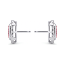 Pink Diamond Earrings 2 Carat Lab Grown Radiant Halo 14K White Gold