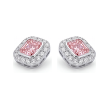 Pink Diamond Earrings 2 Carat Lab Grown Radiant Halo 14K White Gold