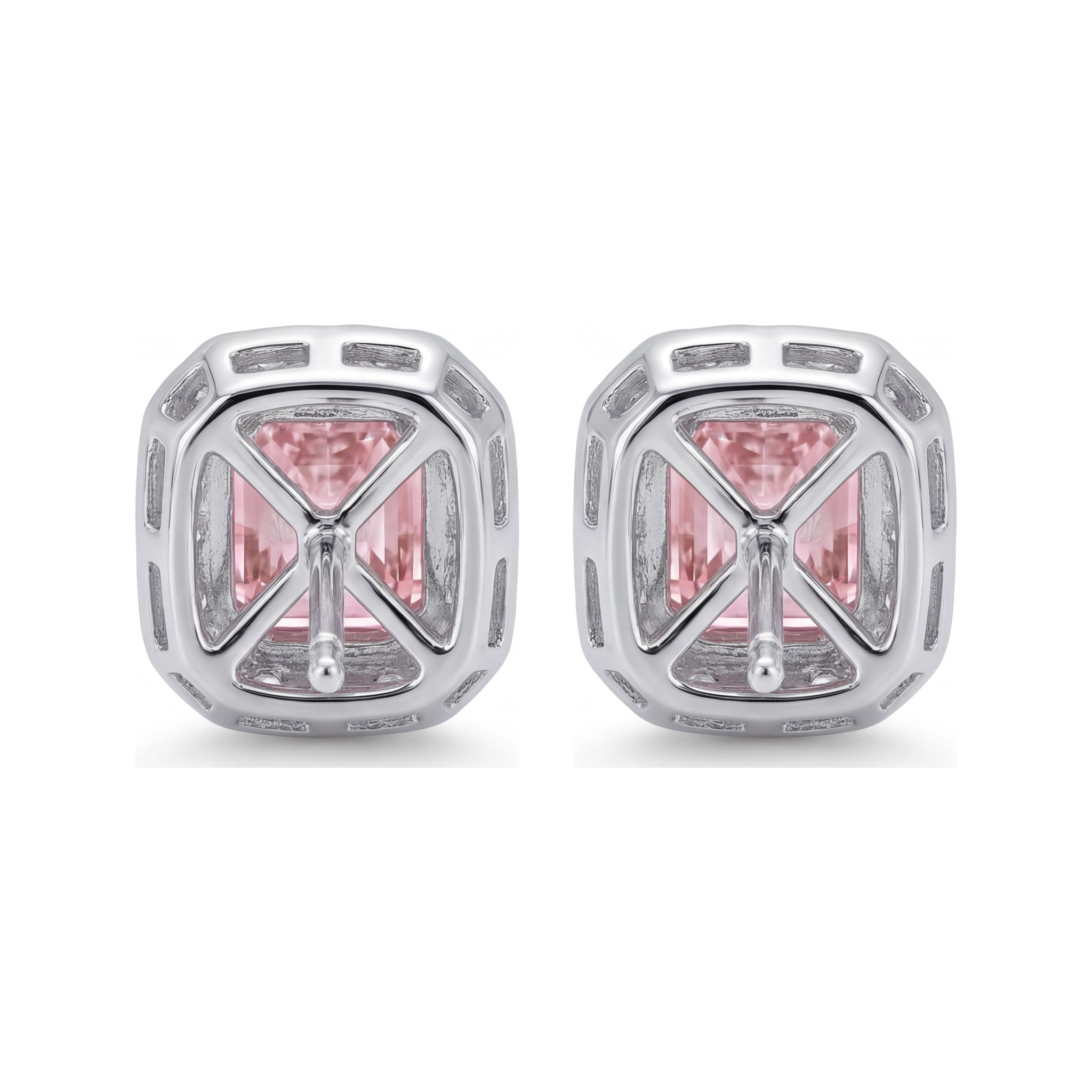 Pink Diamond Earrings 2 Carat Lab Grown Radiant Halo 14K White Gold