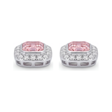 Pink Diamond Earrings 2 Carat Lab Grown Radiant Halo 14K White Gold