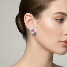 Pink Diamond Earrings 2 Carat Lab Grown Radiant Halo 14K White Gold
