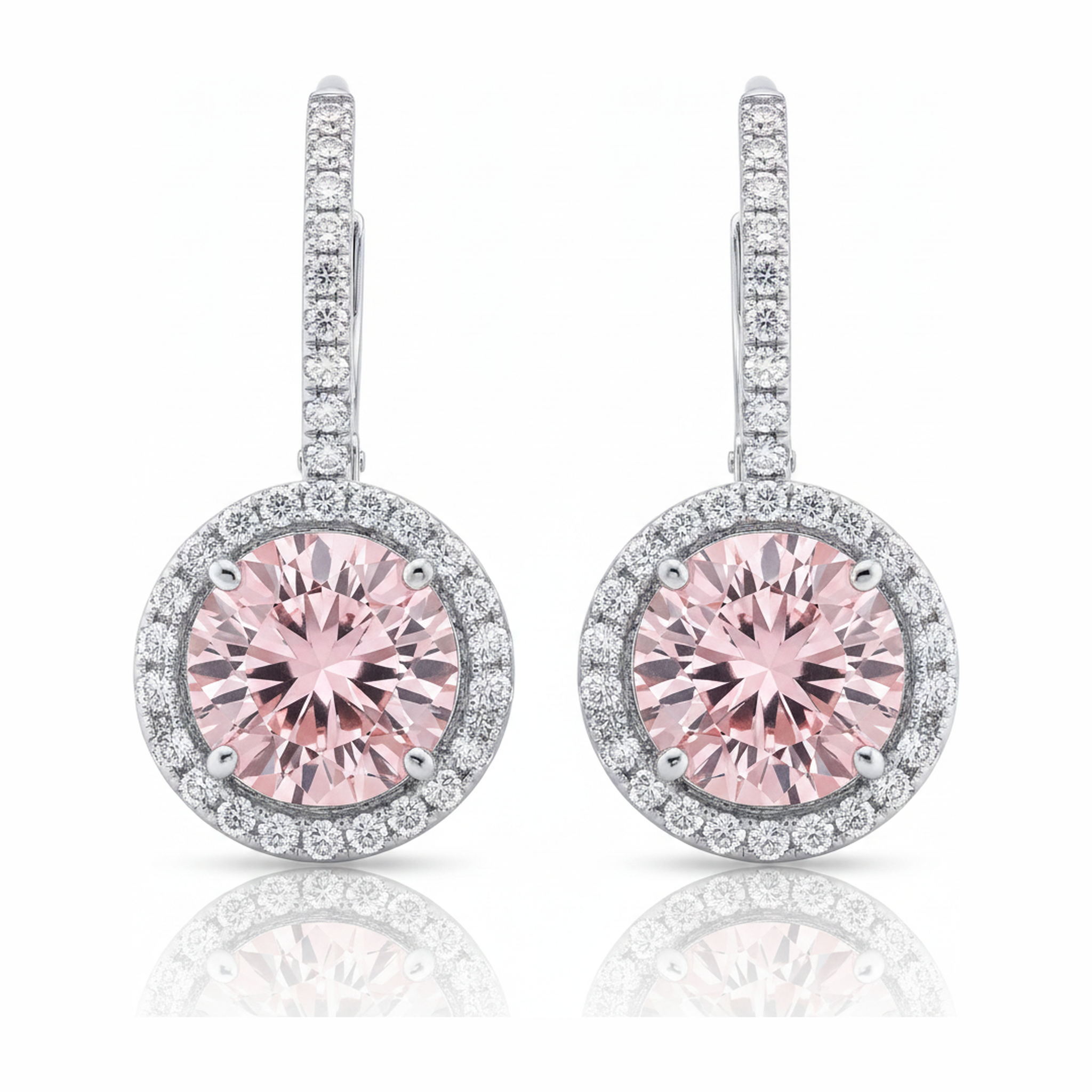 Pink Diamond Earrings 2 Carat Lab Grown Round Halo 14K White Gold