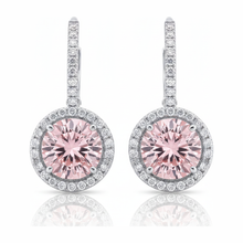 Pink Diamond Earrings 2 Carat Lab Grown Round Halo 14K White Gold